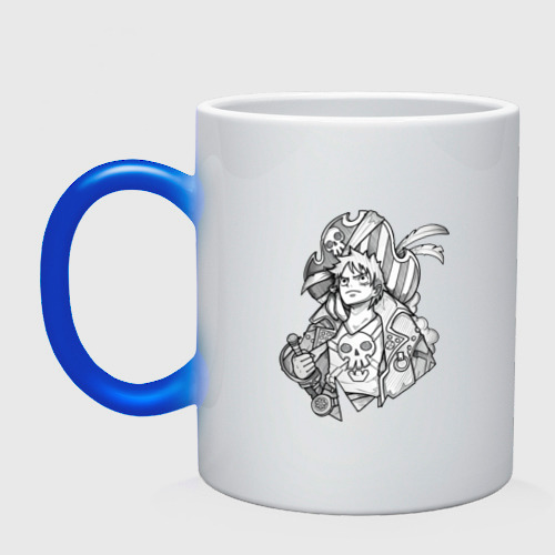 Кружка хамелеон с принтом Король пиратов - Манки Д Луффи, вид спереди #2