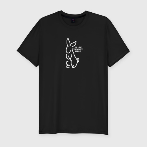 Мужская футболка хлопок Slim с принтом Следуй за кроликом, вид спереди #2