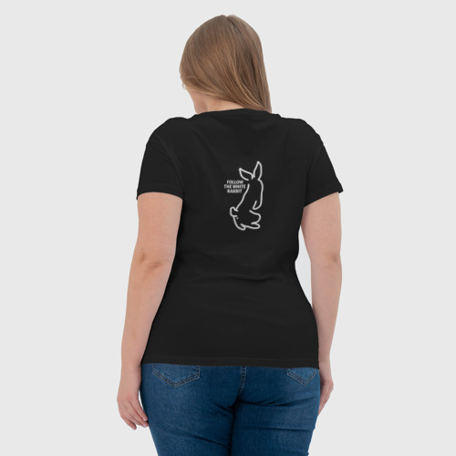 Женская футболка хлопок с принтом Следуй за кроликом, вид сзади #2