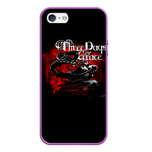 Чехол для iPhone 5/5S матовый Three Days Grace змея и ворон, цвет фиолетовый