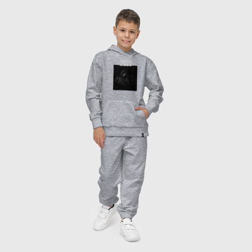 Детский костюм с толстовкой хлопок с принтом Black rabbit in black square 2023, фото на моделе #1