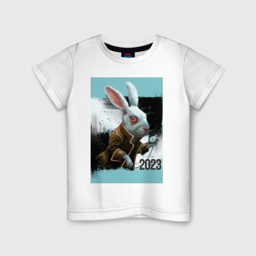 Детская футболка хлопок с принтом Rabbit Time 2023, вид спереди #2