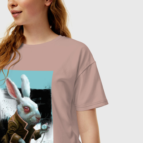 Женская футболка хлопок Oversize с принтом Rabbit Time 2023, фото на моделе #1