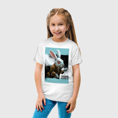 Детская футболка хлопок с принтом Rabbit Time 2023, вид сбоку #3