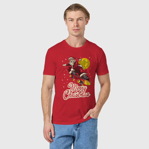 Мужская футболка хлопок Санта на скейте, цвет красный - фото 3