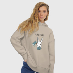 Женское худи Oversize хлопок В душе я зайка - с топором - фото 2