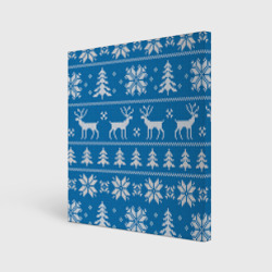 Холст квадратный Рождественский синий свитер с оленями