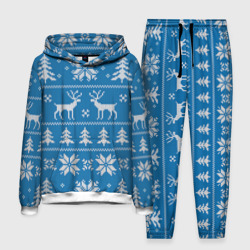 Мужской костюм с толстовкой 3D Рождественский синий свитер с оленями