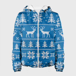 Женская куртка 3D Рождественский синий свитер с оленями