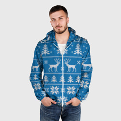 Мужская ветровка 3D Рождественский синий свитер с оленями - фото 2