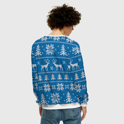 Мужской свитшот 3D Рождественский синий свитер с оленями, цвет белый - фото 4