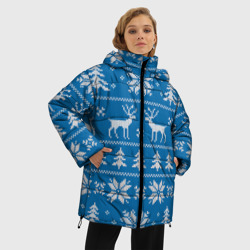 Женская зимняя куртка Oversize Рождественский синий свитер с оленями - фото 2