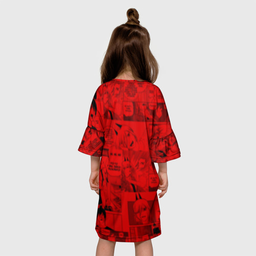 Детское платье 3D с принтом Пауэр - Кадры манги - Иероглифы, вид сзади #2