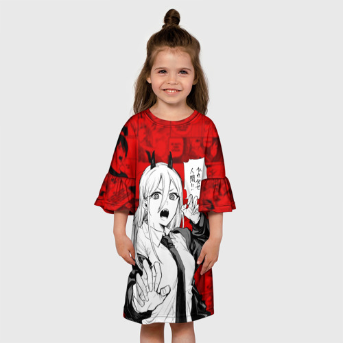 Детское платье 3D с принтом Пауэр - Кадры манги - Иероглифы, вид сбоку #3