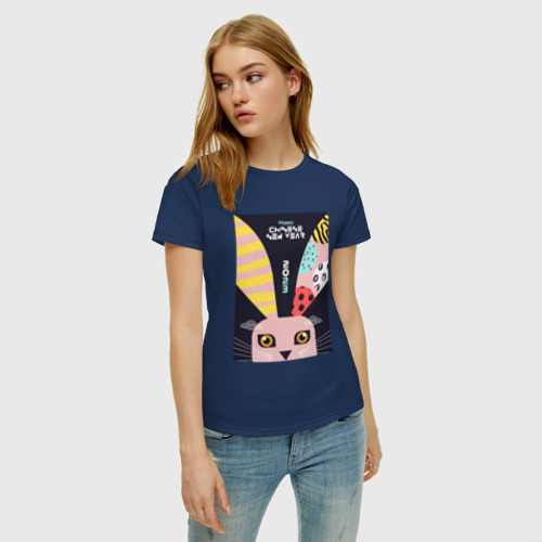 Женская футболка хлопок с принтом Кролик с длинными ушами, фото на моделе #1