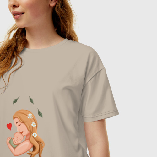 Женская футболка хлопок Oversize с принтом Мама и малыш, фото на моделе #1