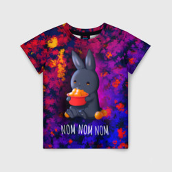 Детская футболка 3D Кролик с мандаринами - Nom nom nom