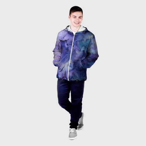 Мужская куртка 3D с принтом Акварельная абстракция в синих тонах, фото на моделе #1