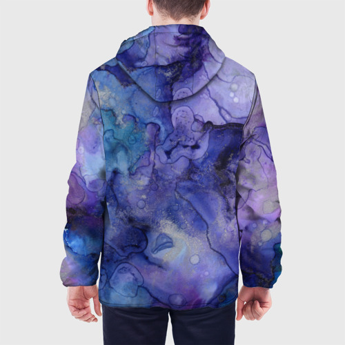 Мужская куртка 3D с принтом Акварельная абстракция в синих тонах, вид сзади #2