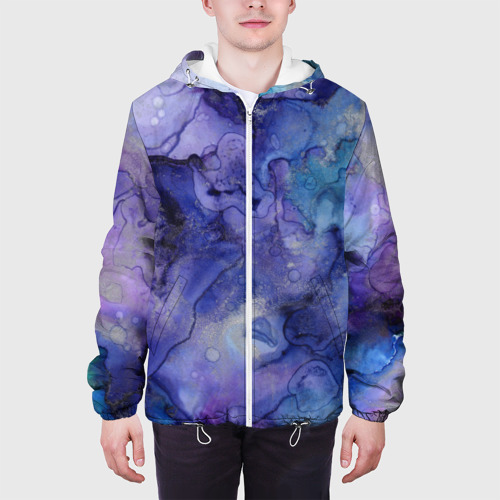 Мужская куртка 3D с принтом Акварельная абстракция в синих тонах, вид сбоку #3