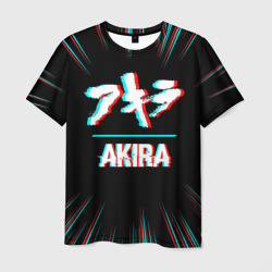 Мужская футболка 3D Символ Akira в стиле glitch на темном фоне
