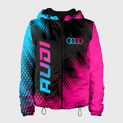 Женская куртка 3D Audi - neon gradient: надпись, символ, цвет черный