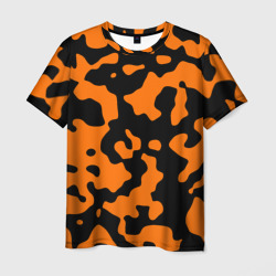 Мужская футболка 3D Чёрные абстрактные пятна на оранжевом фоне