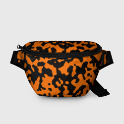 Поясная сумка 3D Чёрные абстрактные пятна на оранжевом фоне