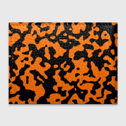 Обложка с принтом Чёрные абстрактные пятна на оранжевом фоне для любого человека, вид сзади №1. Цвет основы: черный