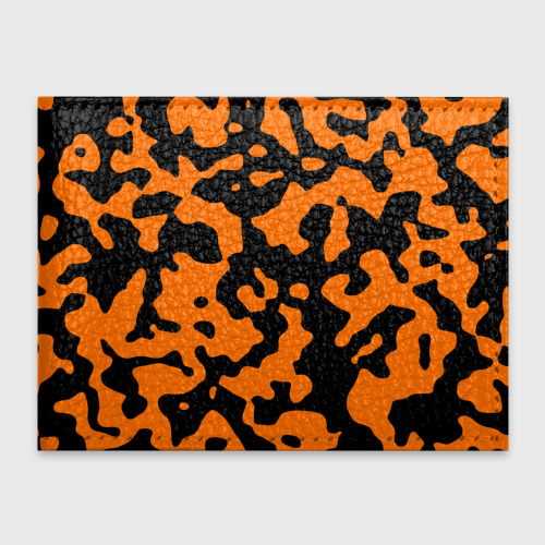 Обложка для студенческого билета с принтом Чёрные абстрактные пятна на оранжевом фоне, вид спереди №1