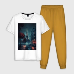 Мужская пижама с белой футболкой хлопок Нейросеть - Ночной Париж