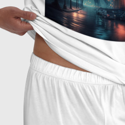 Пижама с принтом Нейросеть - Ночной Париж для мужчины, вид на модели спереди №4. Цвет основы: белый