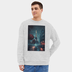 Мужской свитшот oversize без начеса хлопок Нейросеть - Ночной Париж - фото 2