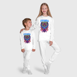Пижама с принтом Глаза Ра для ребенка, вид на модели спереди №5. Цвет основы: белый