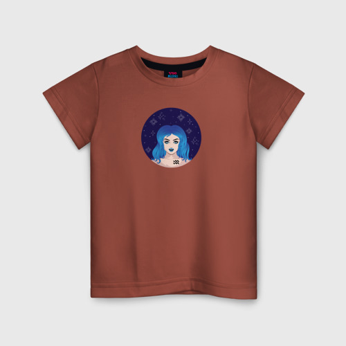 Детская футболка хлопок с принтом Девушка Водолей с голубыми волосами, вид спереди #2