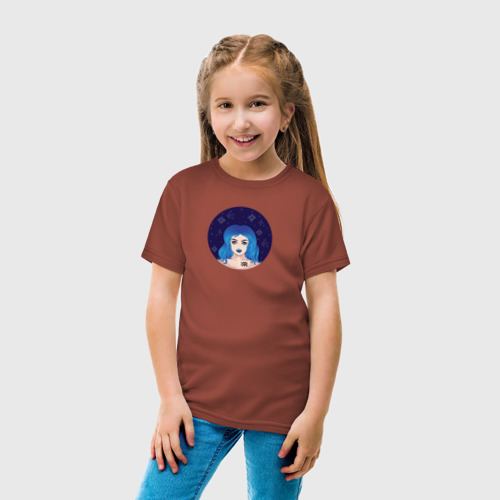 Детская футболка хлопок с принтом Девушка Водолей с голубыми волосами, вид сбоку #3