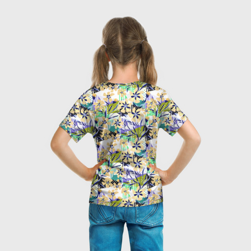 Детская футболка 3D Цветочный узор на фоне в горошек, цвет 3D печать - фото 6