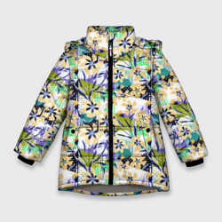 Цветочный узор на фоне в горошек – Зимняя куртка для девочек 3D с принтом купить