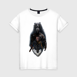 Женская футболка хлопок Кратос, Атрей и звери GoW Ragnarok
