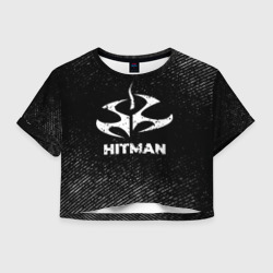 Женская футболка Crop-top 3D Hitman с потертостями на темном фоне