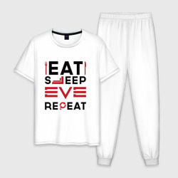 Мужская пижама хлопок Надпись: eat sleep EVE repeat