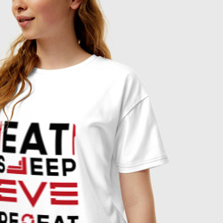 Женская футболка хлопок Oversize Надпись: eat sleep EVE repeat - фото 2