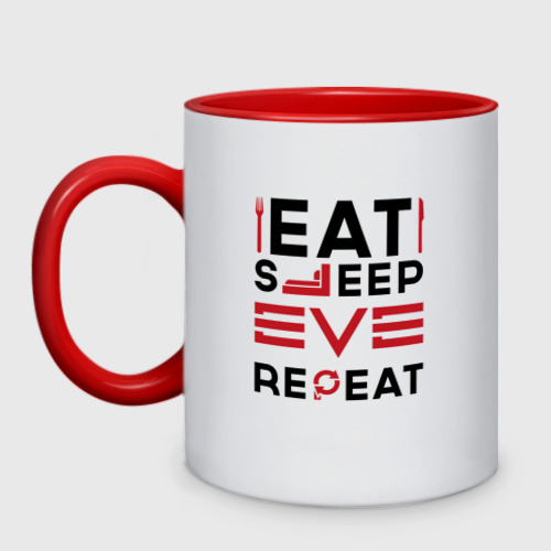 Кружка двухцветная с принтом Надпись: eat sleep EVE repeat, вид спереди №1