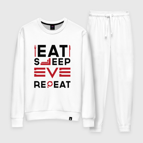 Женский костюм хлопок Надпись: eat sleep EVE repeat, цвет белый