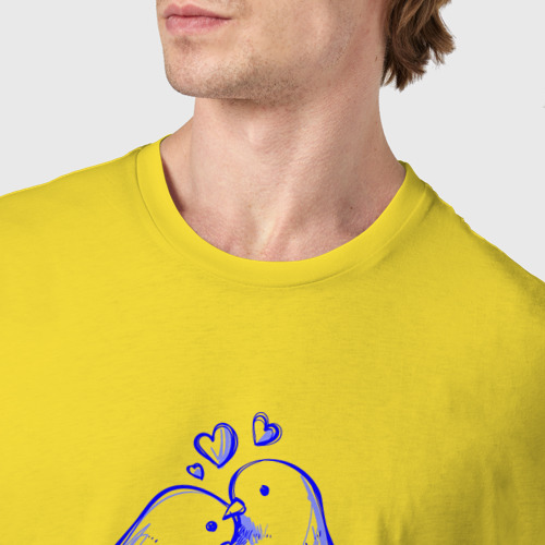 Мужская футболка хлопок Влюблённые попугайчики, цвет желтый - фото 6