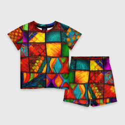 Детский костюм с шортами 3D Лоскутная мозаика - пэчворк