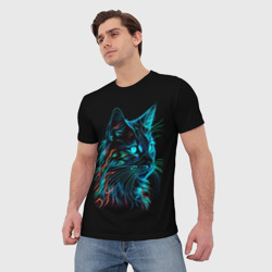 Мужская футболка 3D Неоновый котик - фото 2
