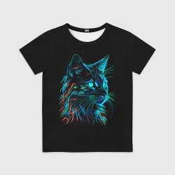 Детская футболка 3D Неоновый котик