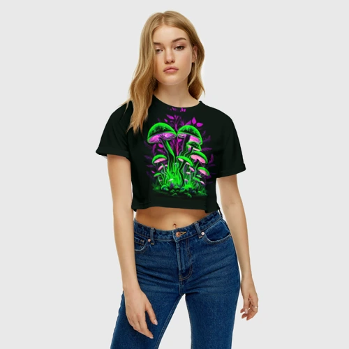 Женская футболка Crop-top 3D Фантастические кислотные грибы
