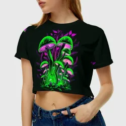 Женская футболка Crop-top 3D Фантастические кислотные грибы - фото 2